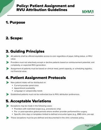 Patient Assignment and RVU Attribution Policy Template